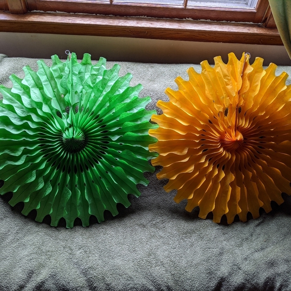 Green & Yellow Tissue Paper Fan Party Decoration